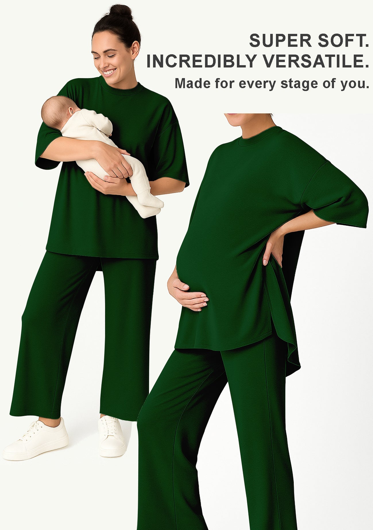 Women's 2 Piece Split Hem Tunic Top and Soft Pants with Pockets