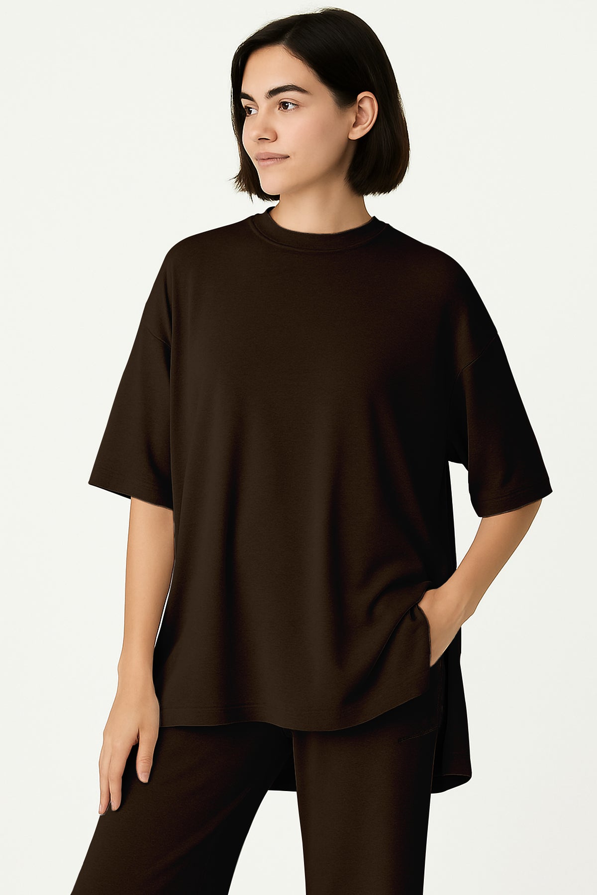 Women's 2 Piece Split Hem Tunic Top and Soft Pants with Pockets