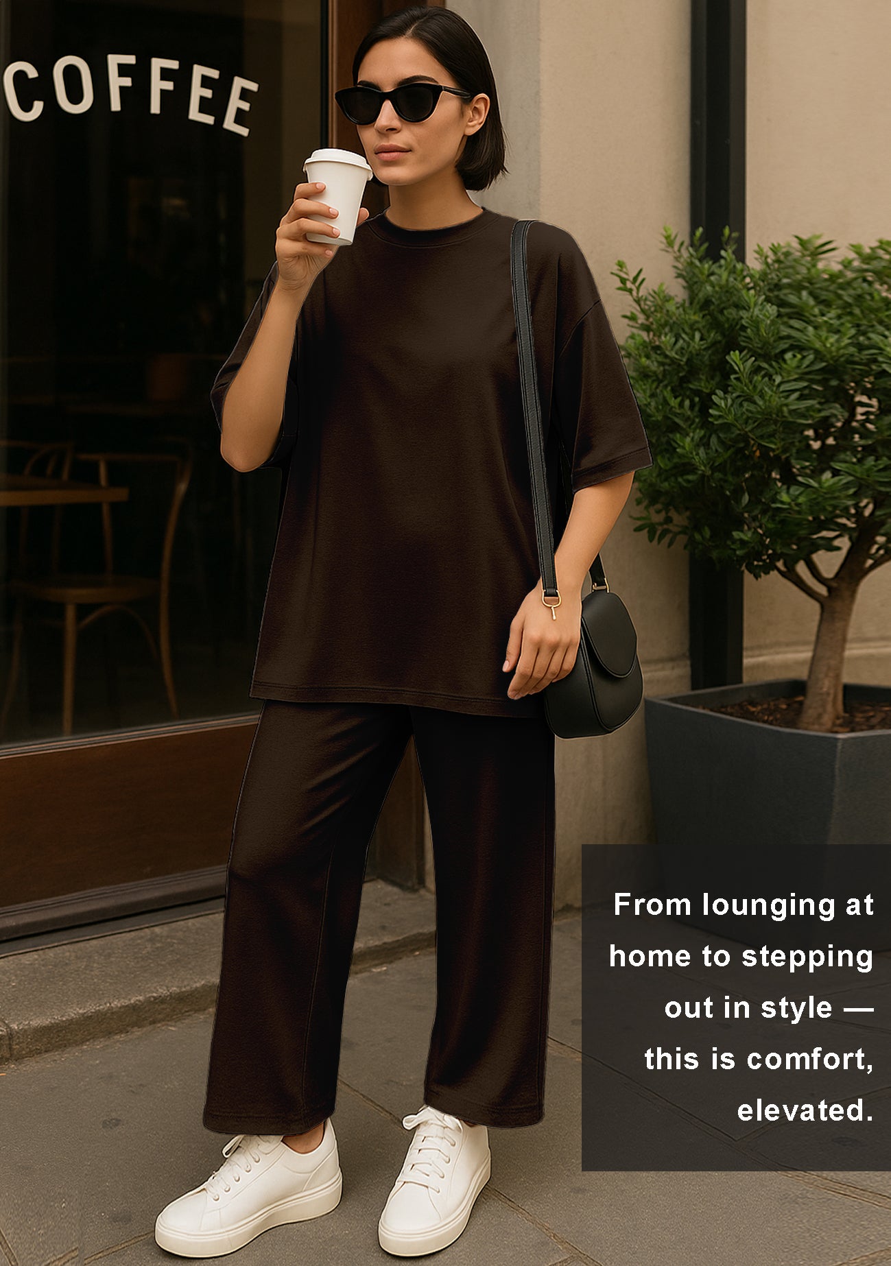 Women's 2 Piece Split Hem Tunic Top and Soft Pants with Pockets