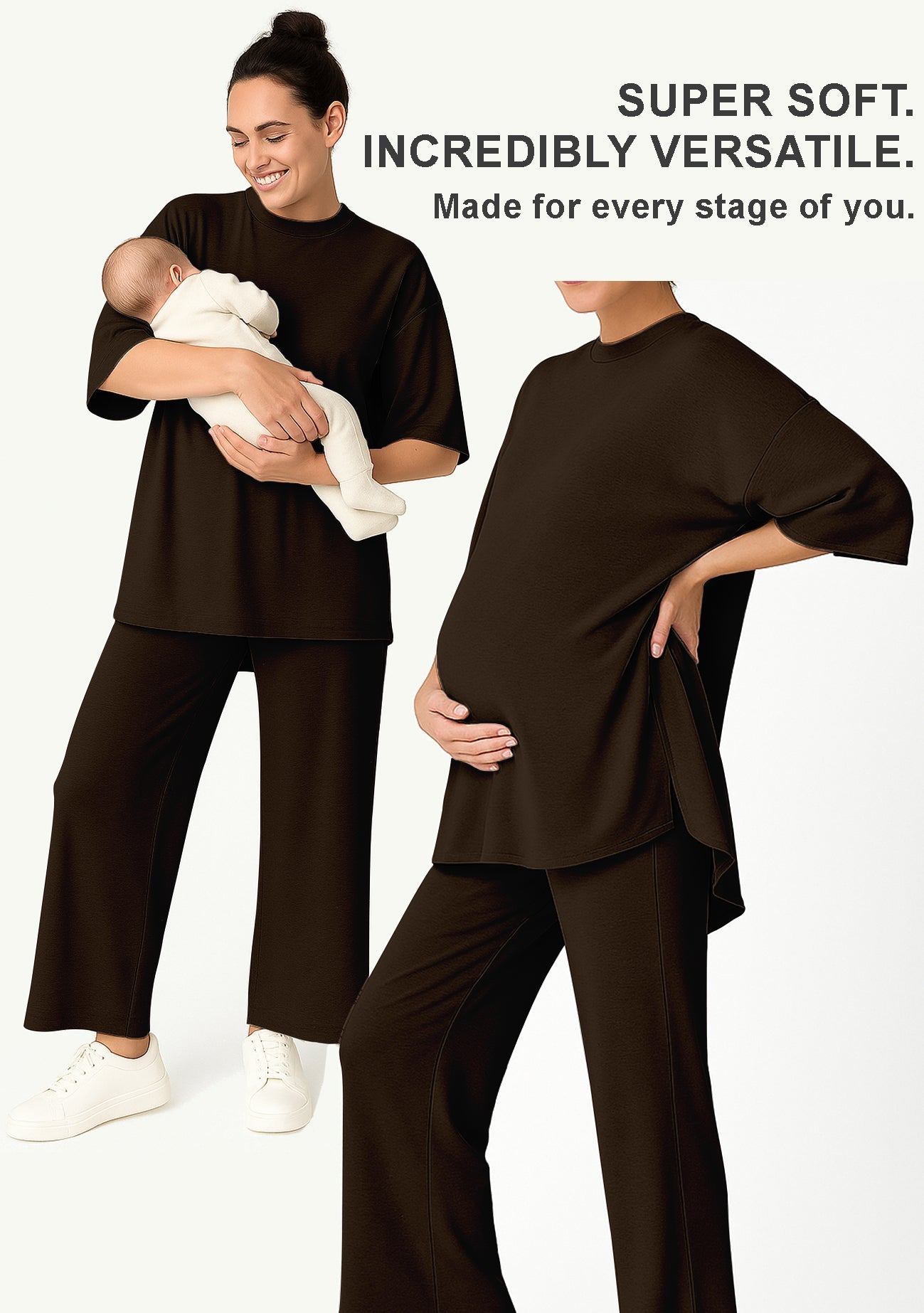 Women's 2 Piece Split Hem Tunic Top and Soft Pants with Pockets