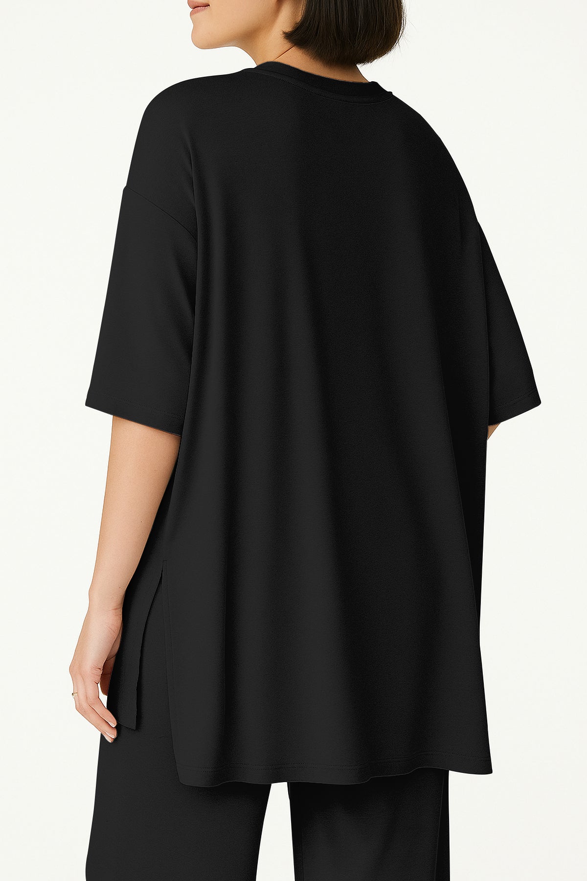 Women's 2 Piece Split Hem Tunic Top and Soft Pants with Pockets