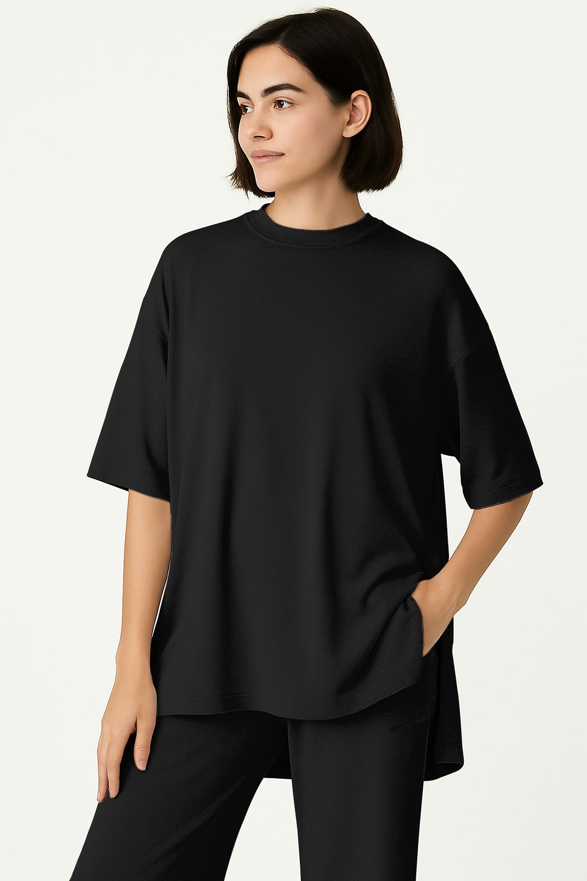 Women's 2 Piece Split Hem Tunic Top and Soft Pants with Pockets