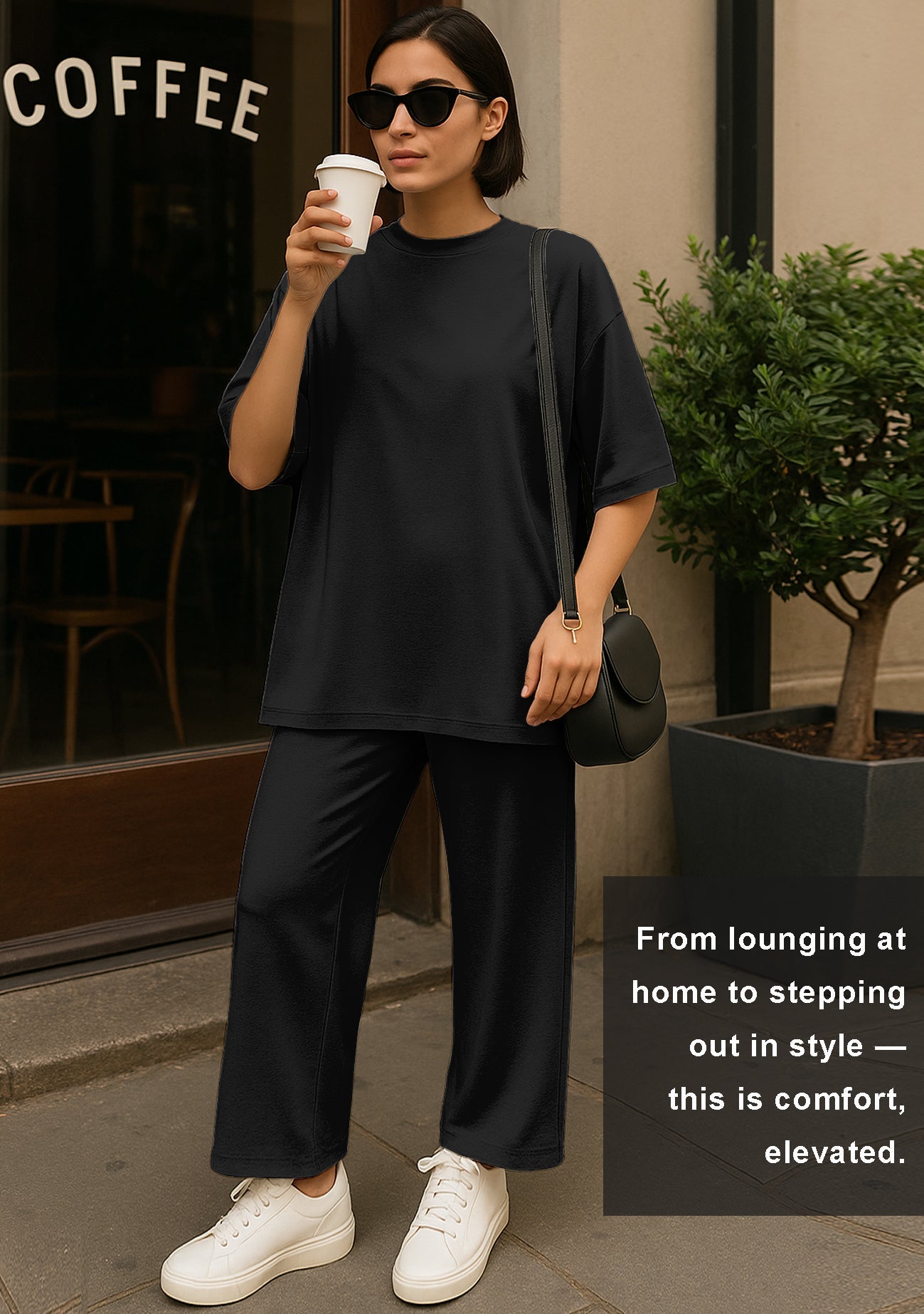 Women's 2 Piece Split Hem Tunic Top and Soft Pants with Pockets