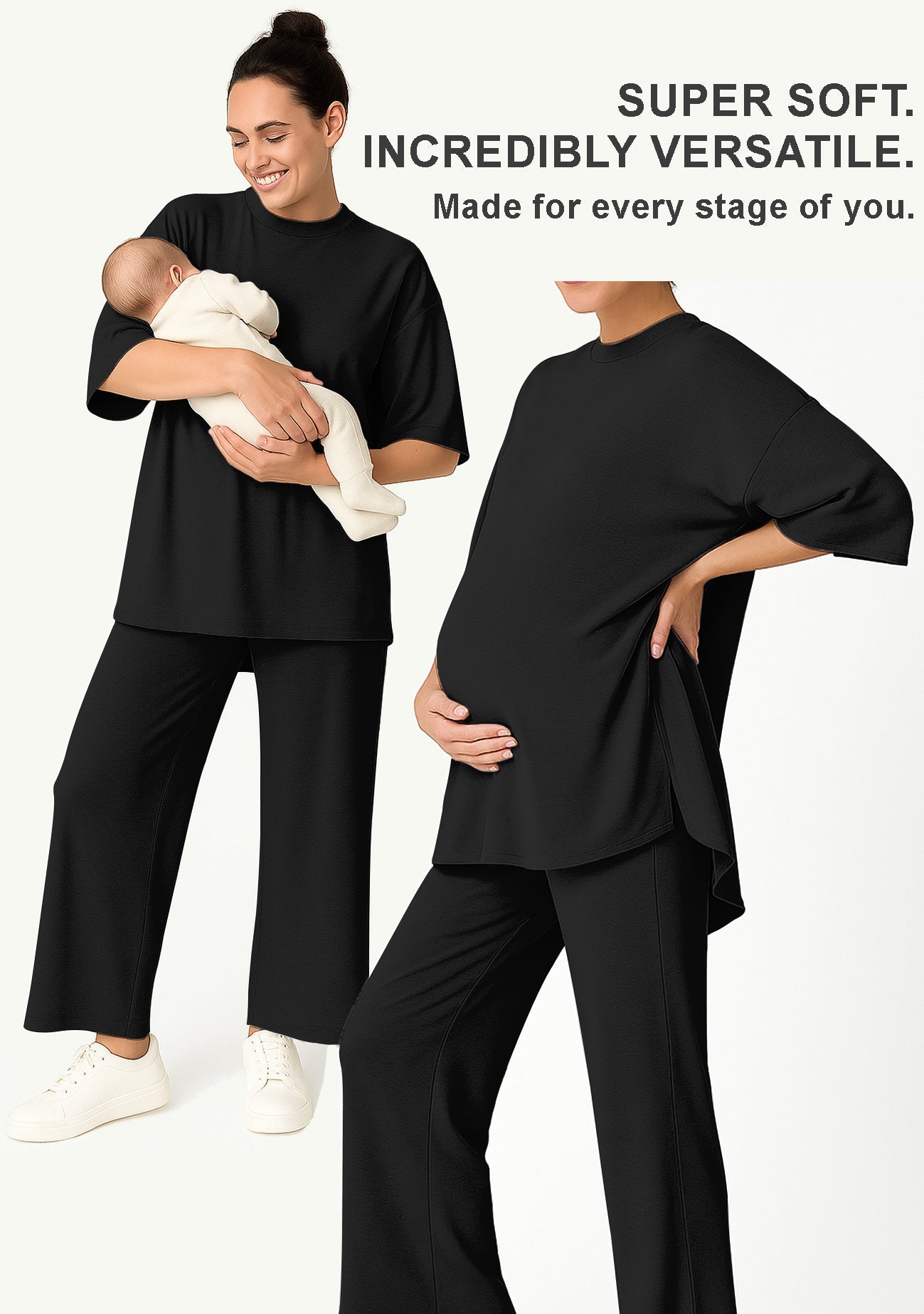 Women's 2 Piece Split Hem Tunic Top and Soft Pants with Pockets
