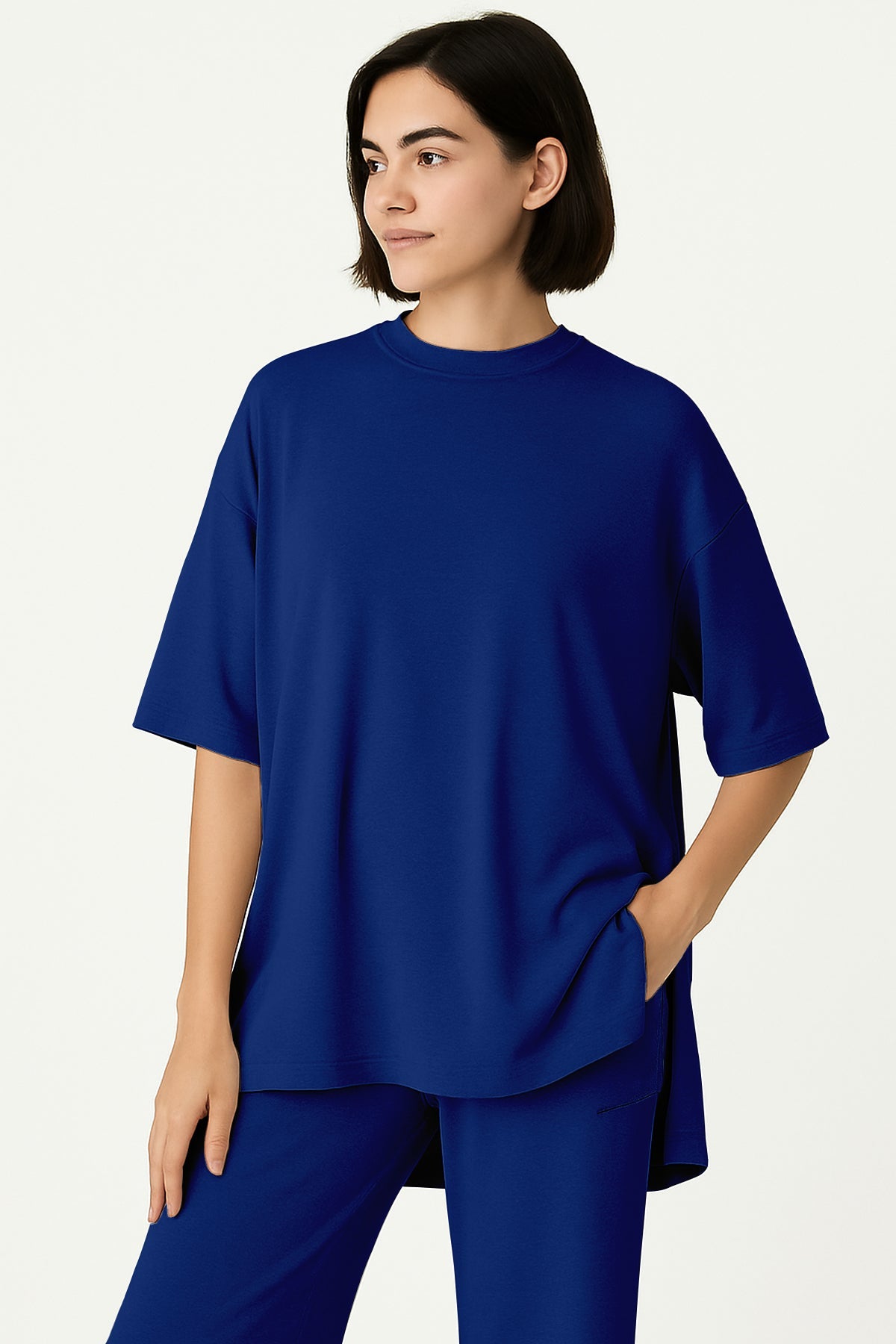 Women's 2 Piece Split Hem Tunic Top and Soft Pants with Pockets