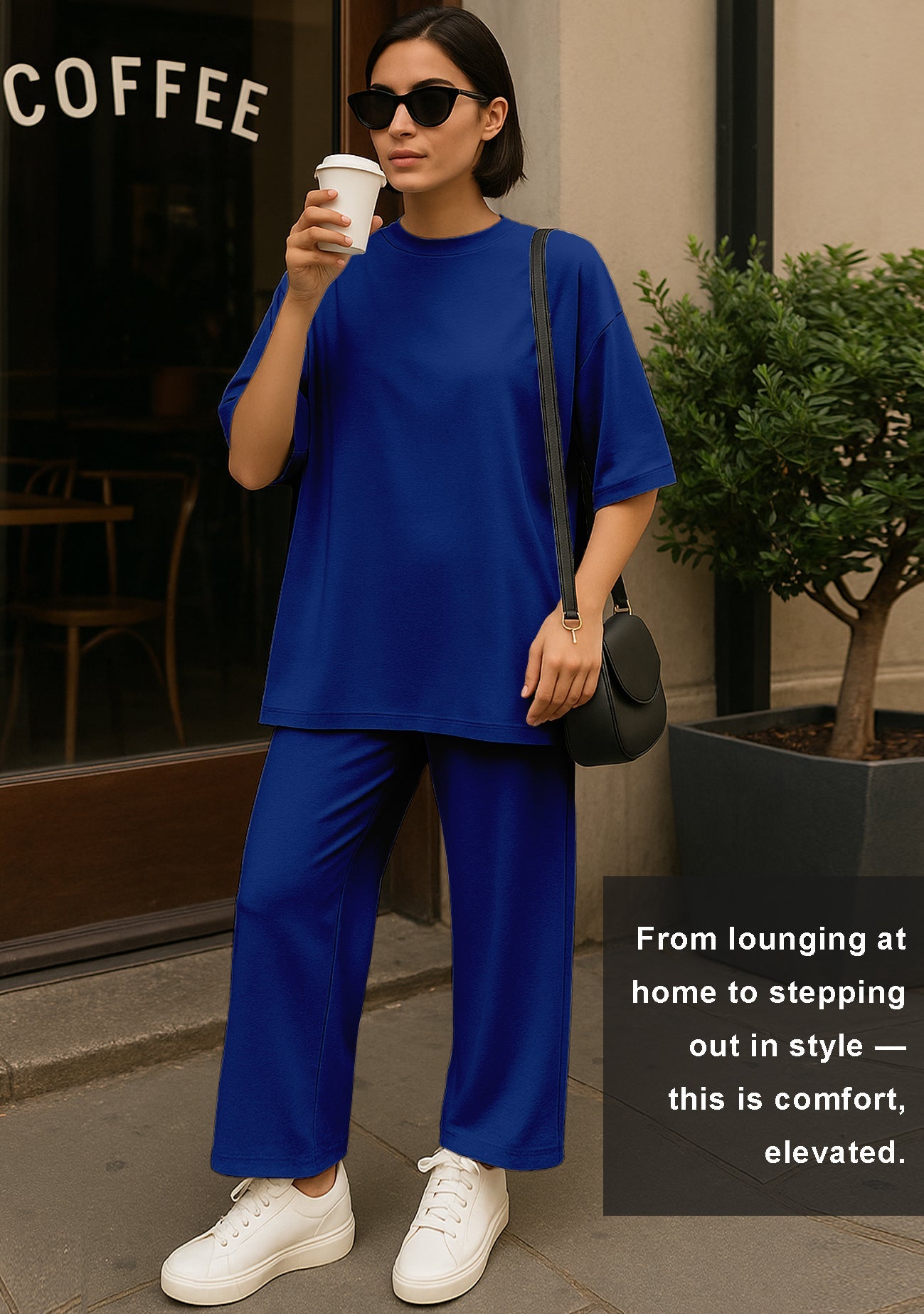 Women's 2 Piece Split Hem Tunic Top and Soft Pants with Pockets