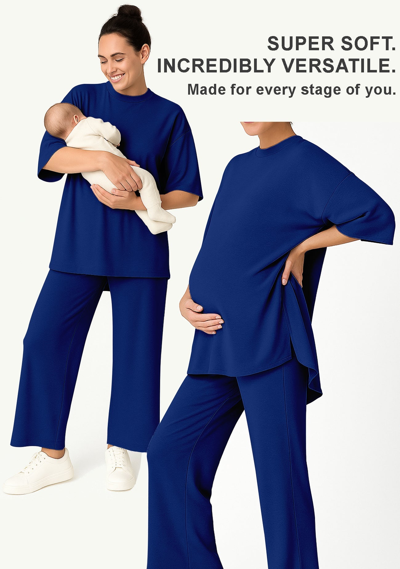 Women's 2 Piece Split Hem Tunic Top and Soft Pants with Pockets