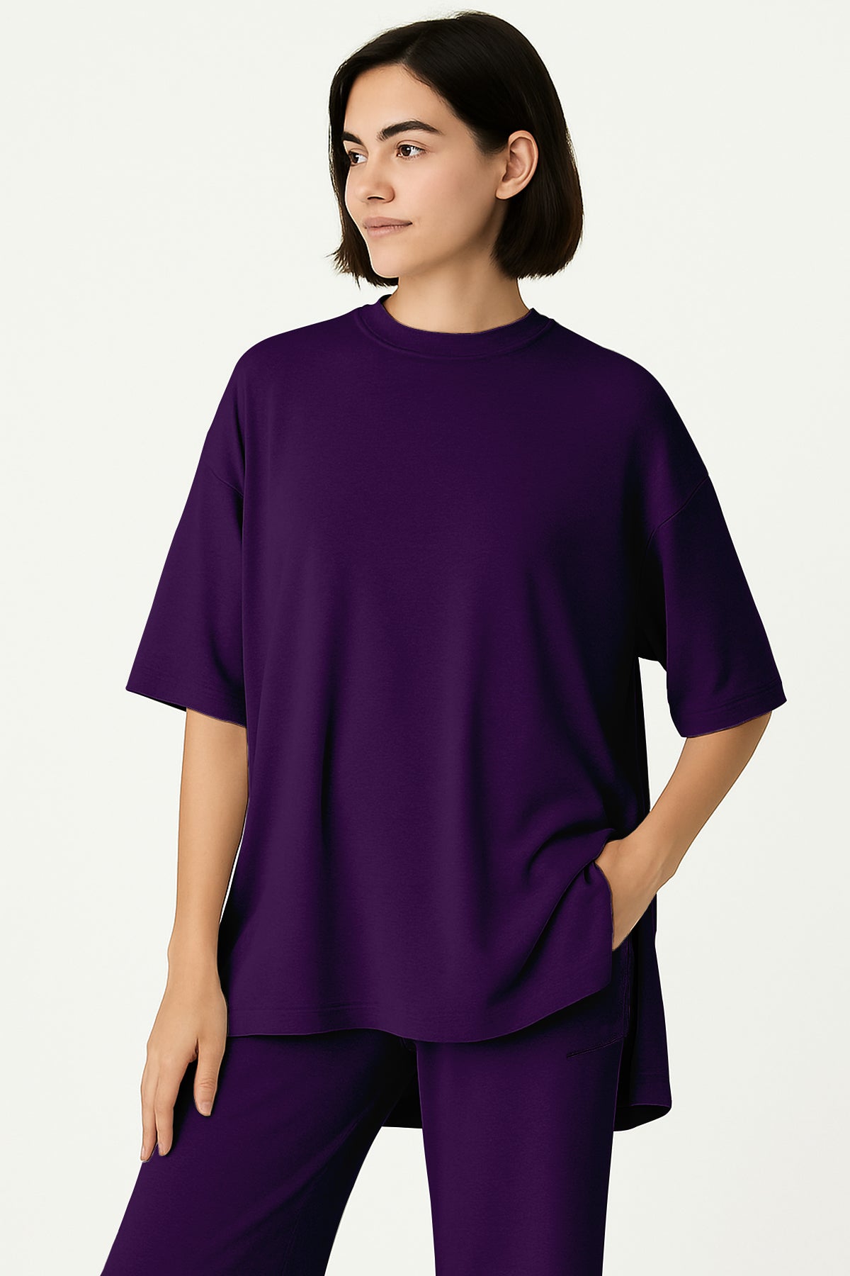 Women's 2 Piece Split Hem Tunic Top and Soft Pants with Pockets