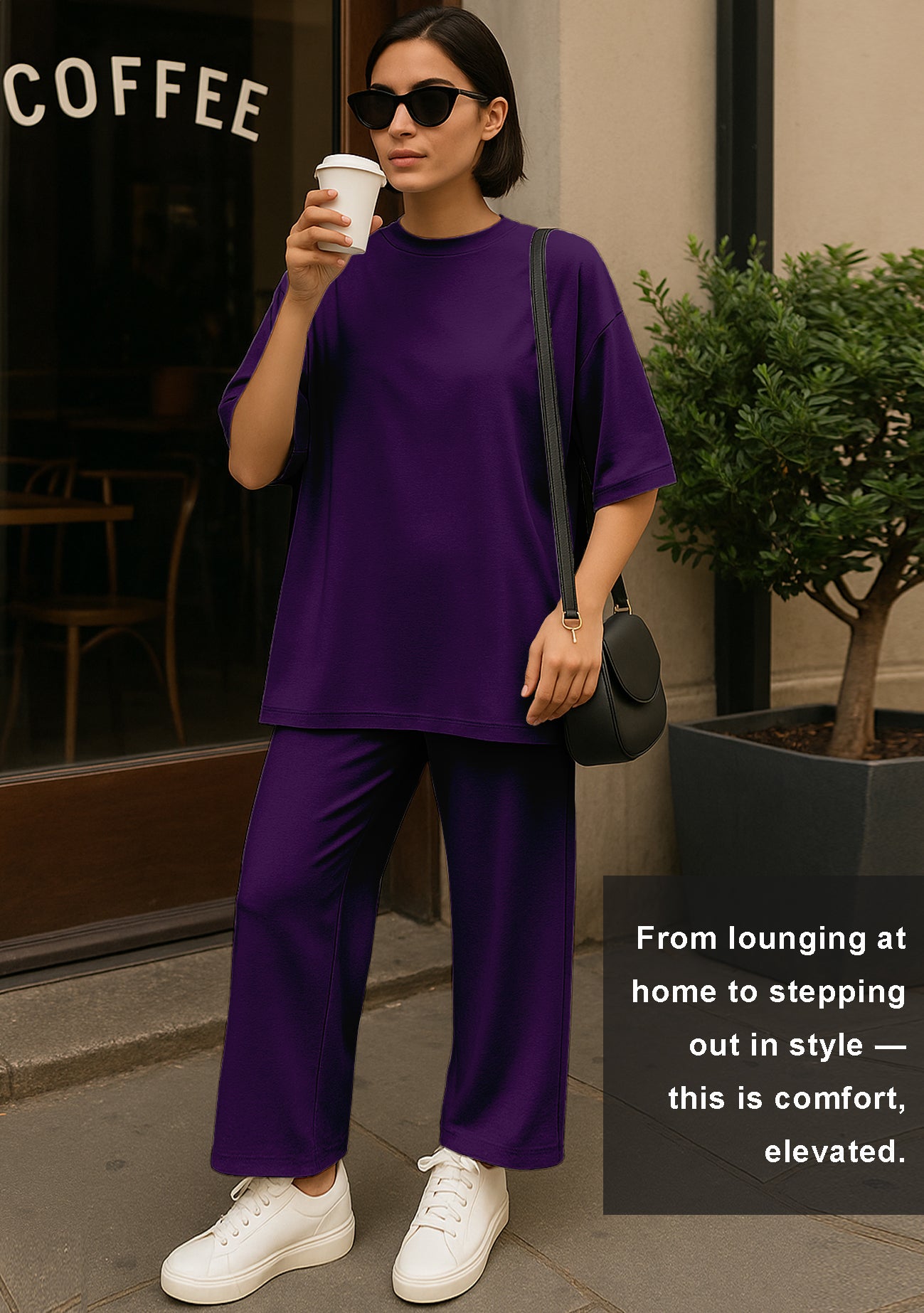 Women's 2 Piece Split Hem Tunic Top and Soft Pants with Pockets