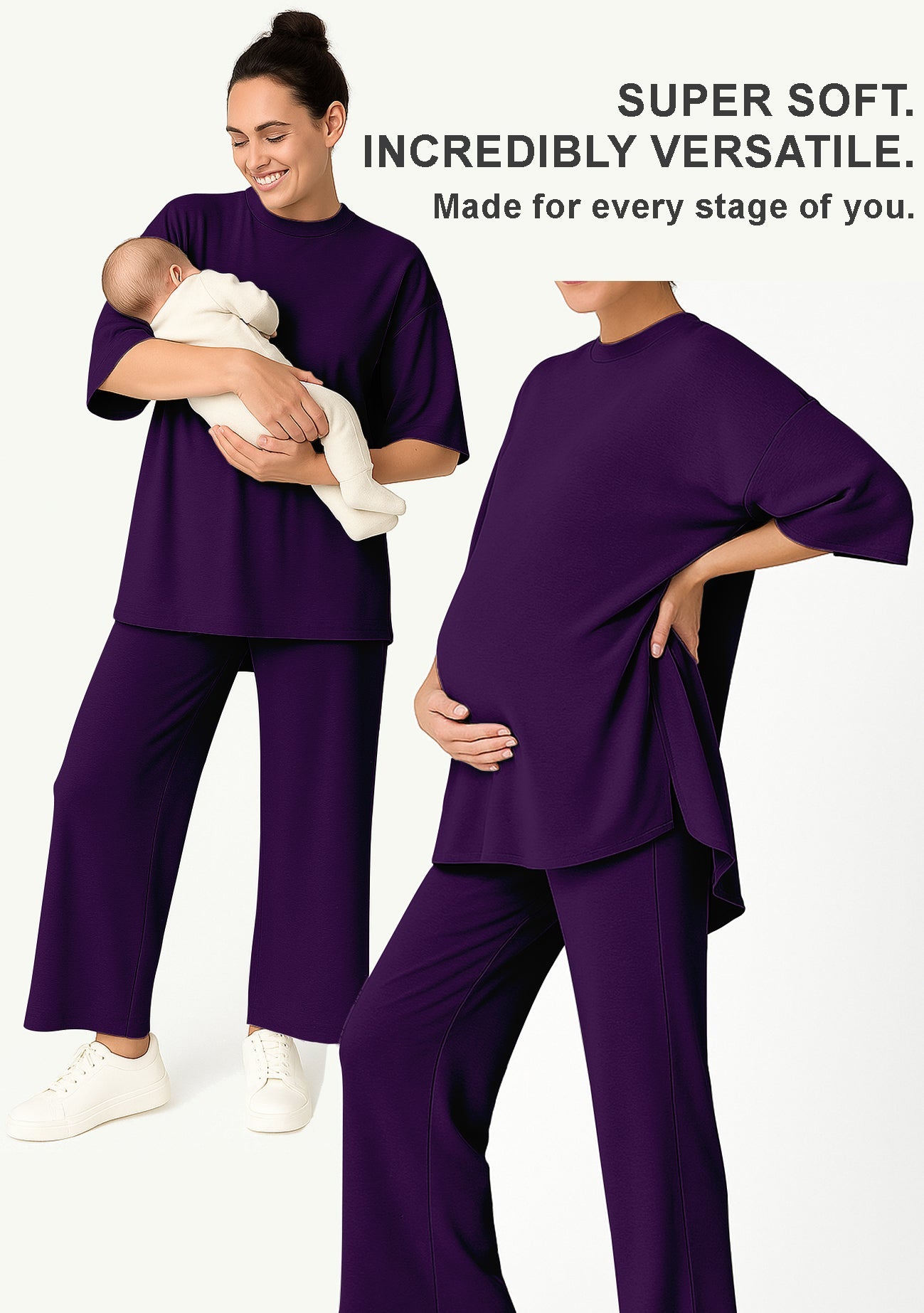 Women's 2 Piece Split Hem Tunic Top and Soft Pants with Pockets