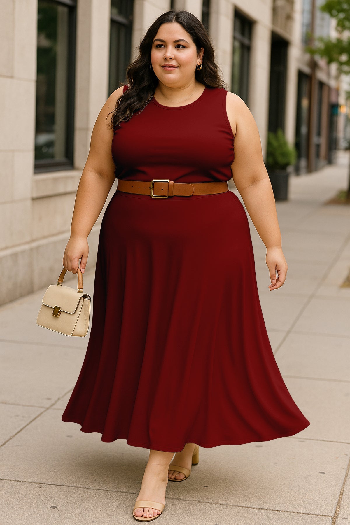 Women's 2 Pcs Sleeveless Crop Top and High Waisted Flared Maxi Skirt