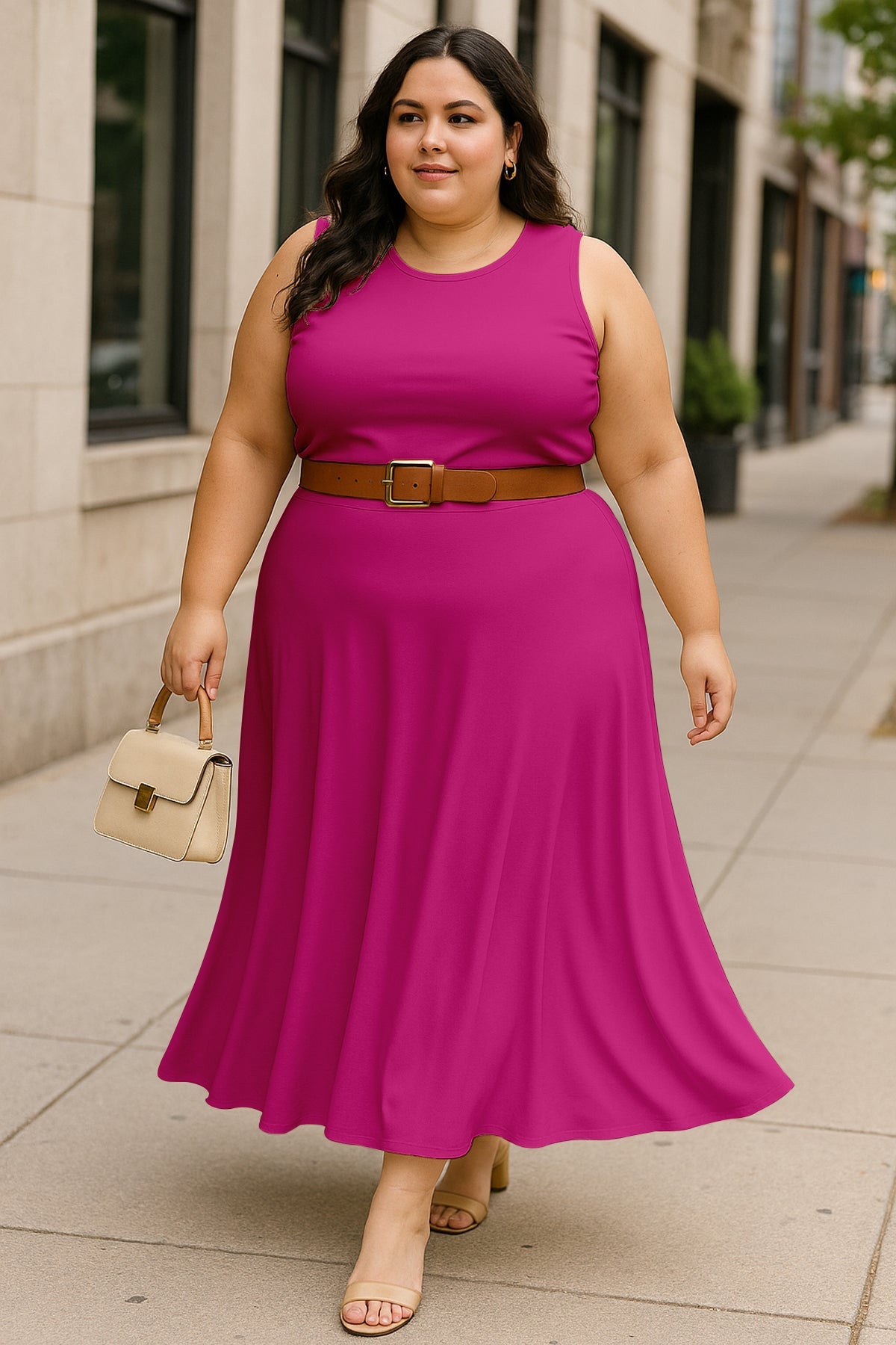 Women's 2 Pcs Sleeveless Crop Top and High Waisted Flared Maxi Skirt