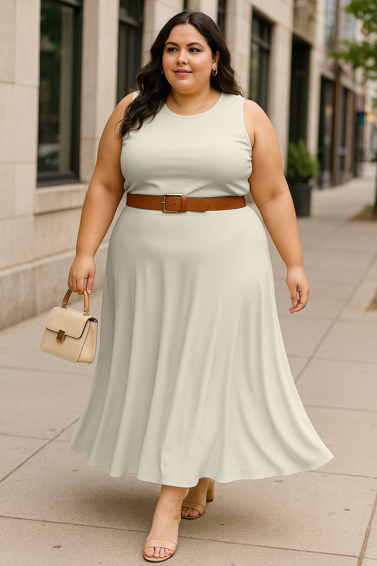 Women's 2 Pcs Sleeveless Crop Top and High Waisted Flared Maxi Skirt