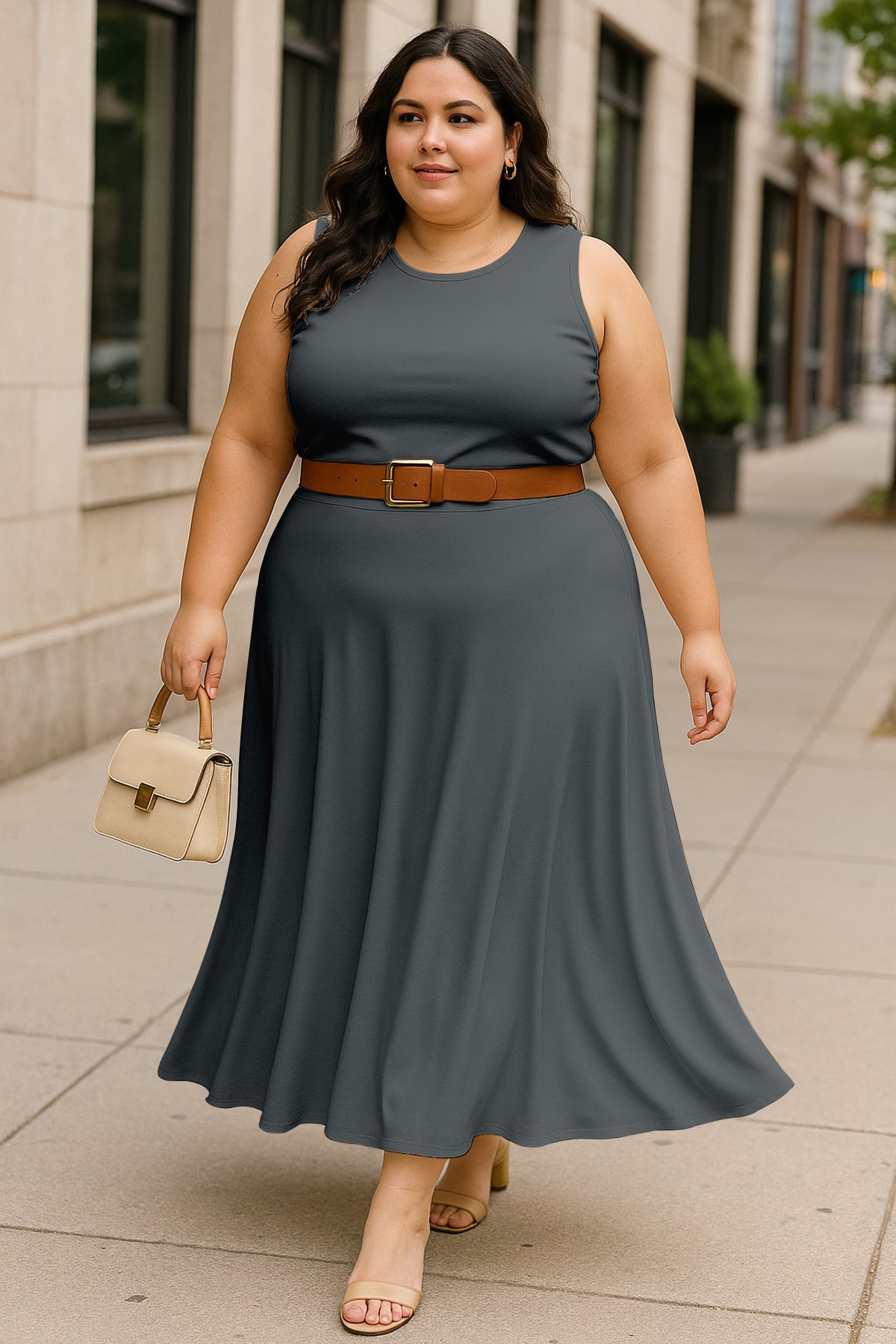 Women's 2 Pcs Sleeveless Crop Top and High Waisted Flared Maxi Skirt