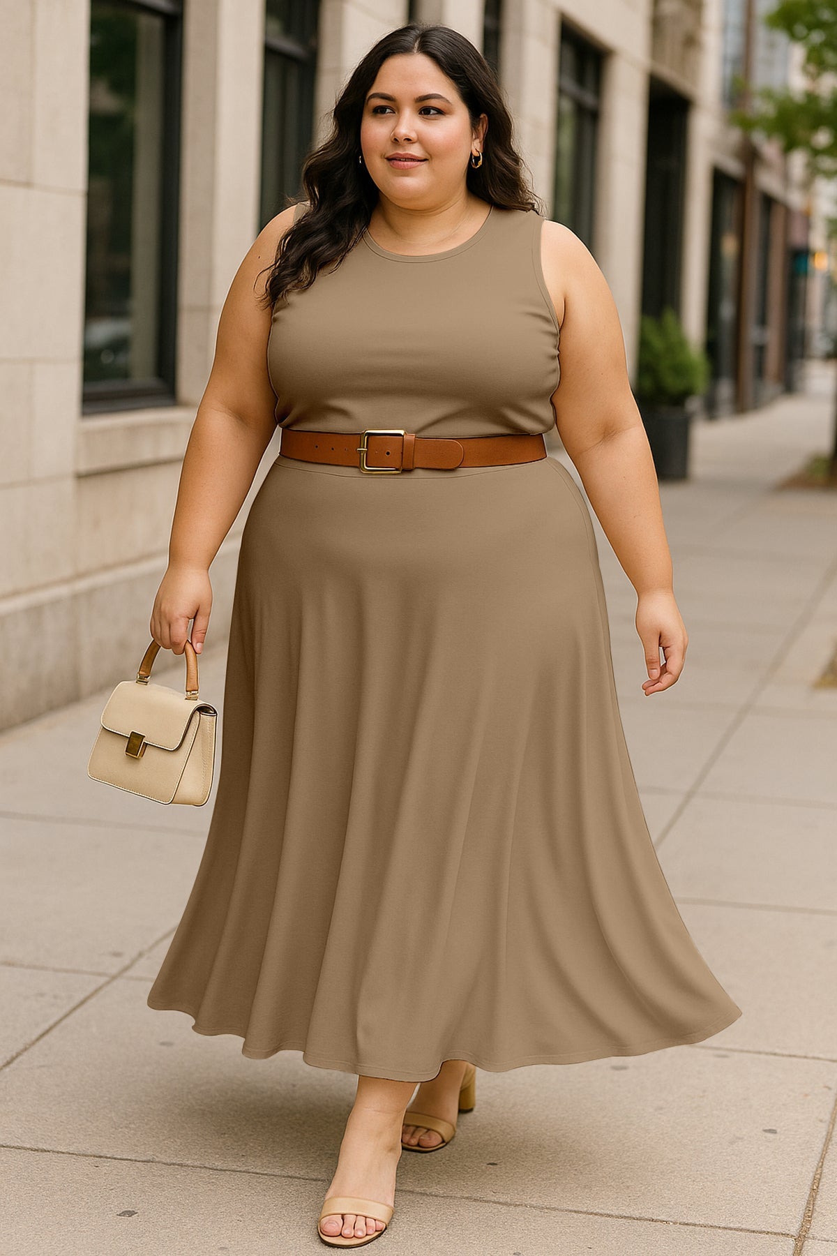 Women's 2 Pcs Sleeveless Crop Top and High Waisted Flared Maxi Skirt