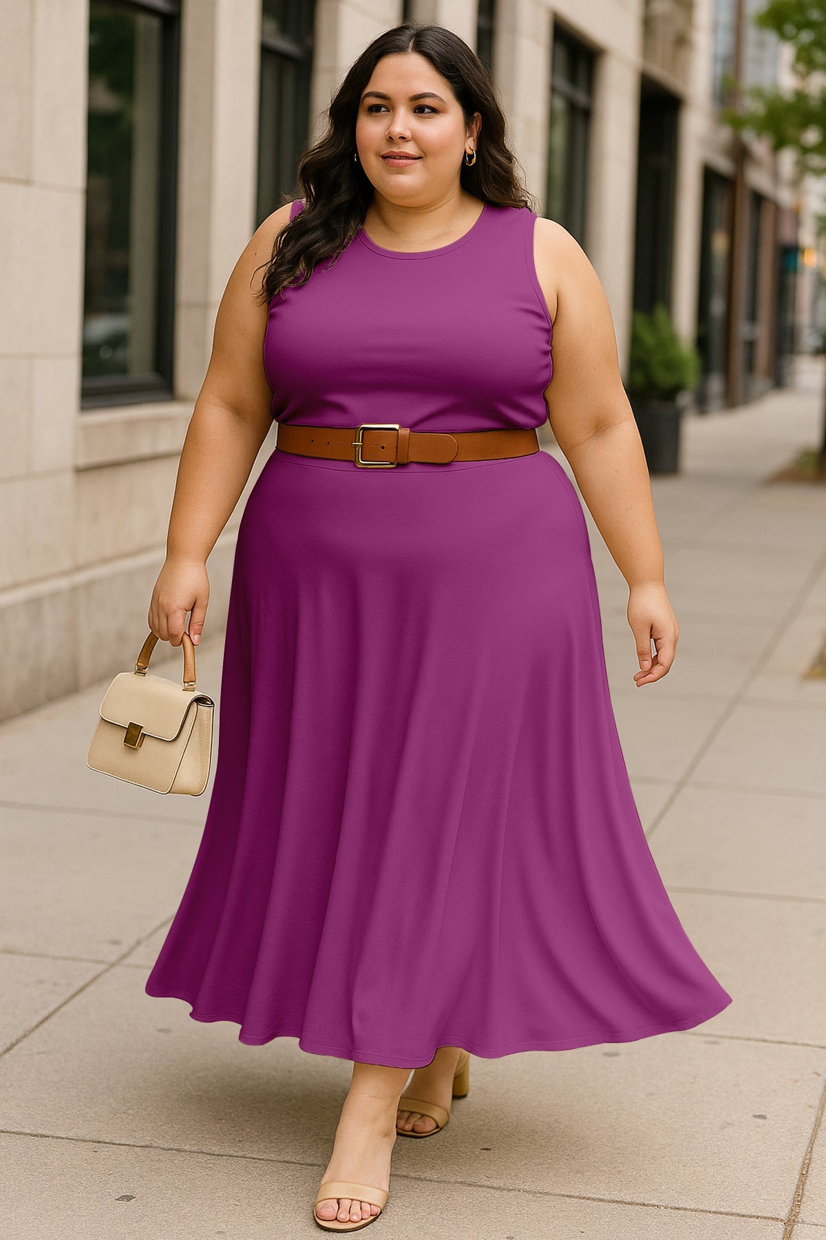 Women's 2 Pcs Sleeveless Crop Top and High Waisted Flared Maxi Skirt