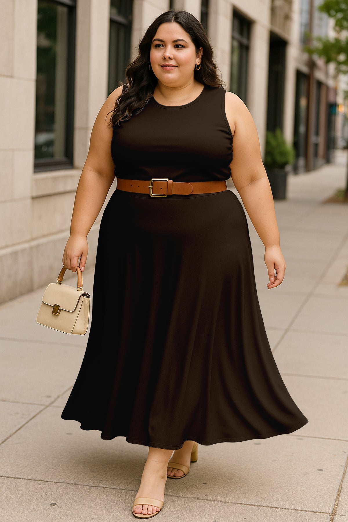 Women's 2 Pcs Sleeveless Crop Top and High Waisted Flared Maxi Skirt
