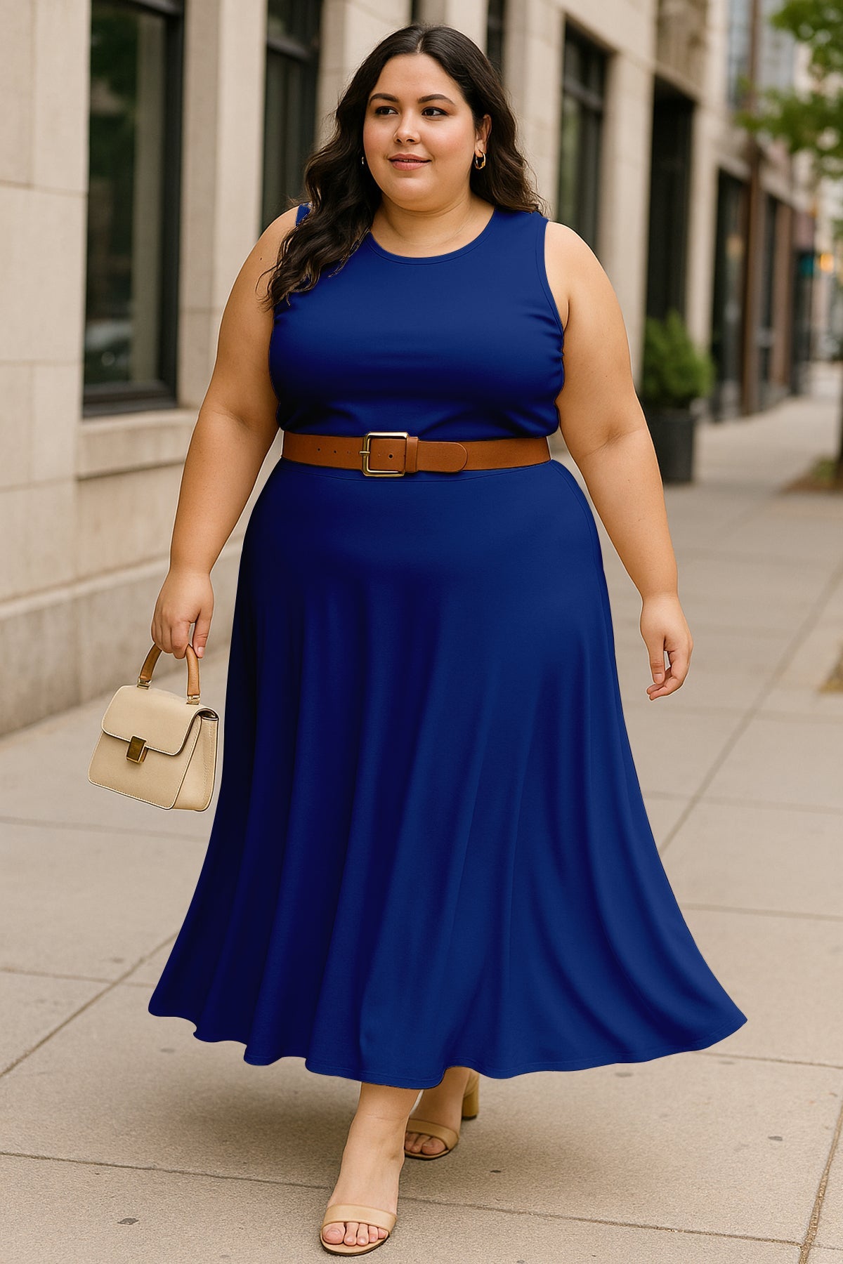 Women's 2 Pcs Sleeveless Crop Top and High Waisted Flared Maxi Skirt