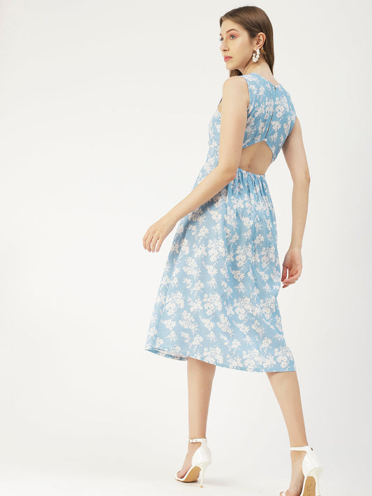 Printed Stylish Back Dress, Front Slit