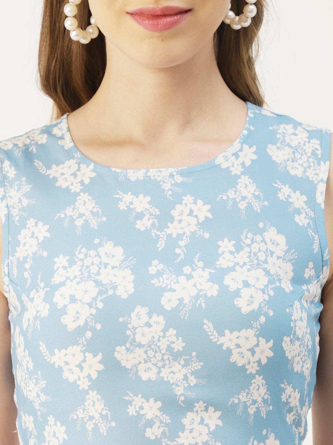 Printed Stylish Back Dress, Front Slit