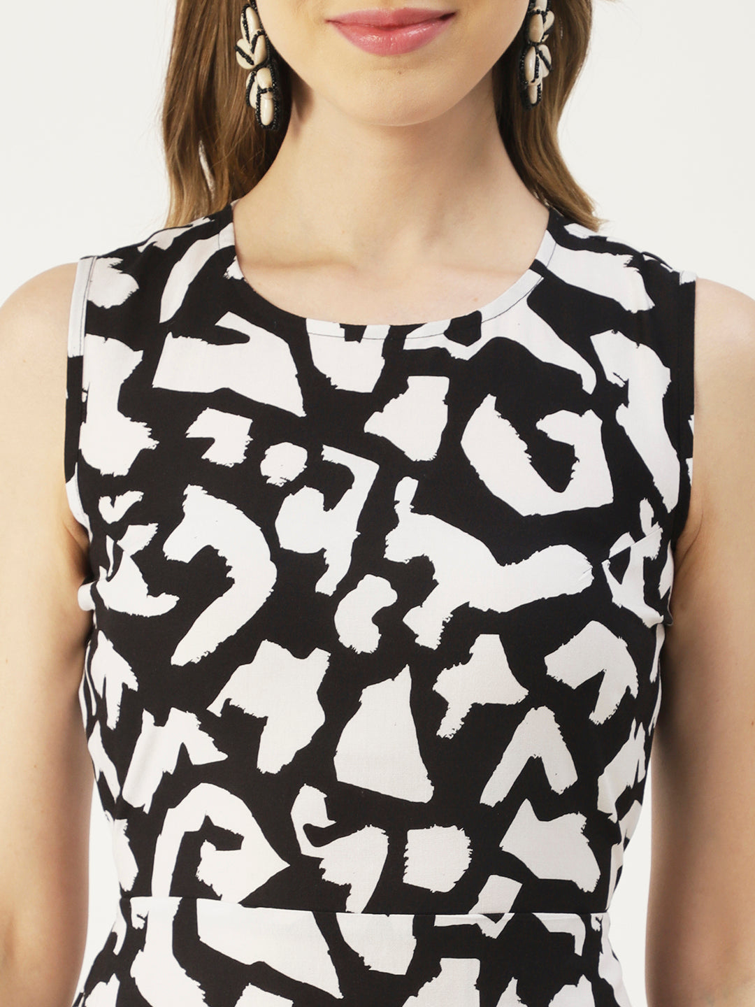 Printed Stylish Back Dress, Front Slit