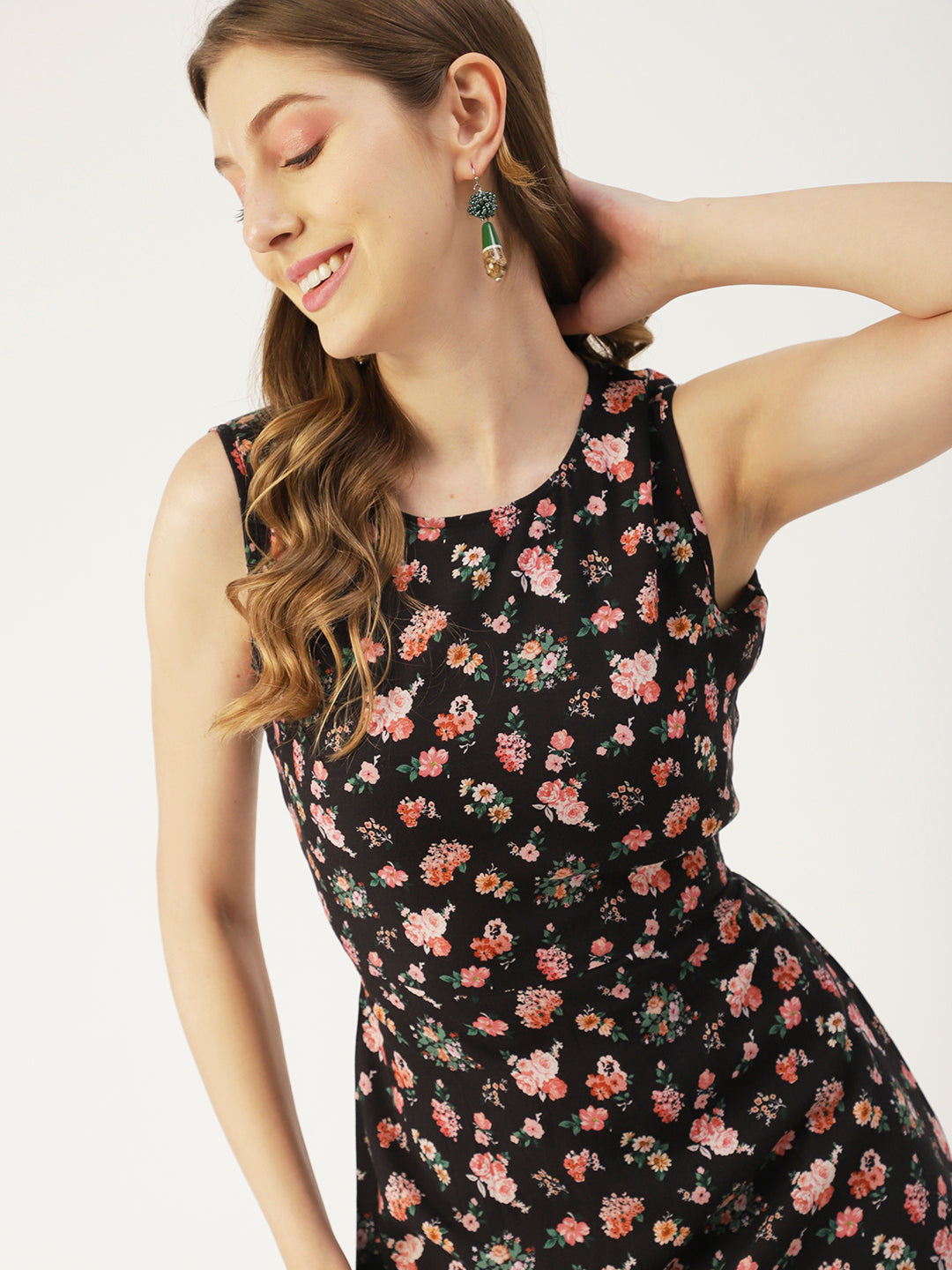 Printed Stylish Back Dress, Front Slit