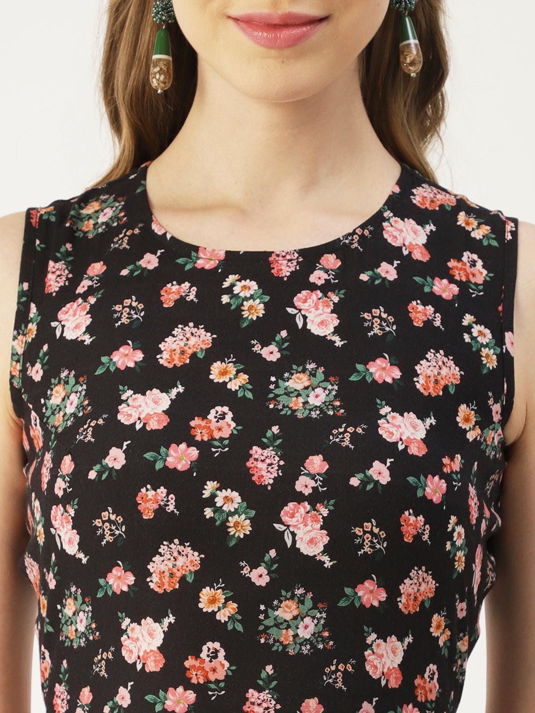 Printed Stylish Back Dress, Front Slit