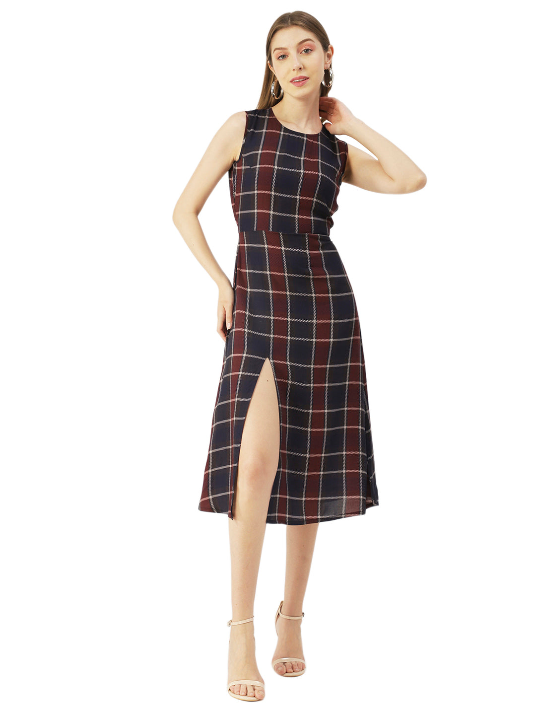 Printed Stylish Back Dress, Front Slit