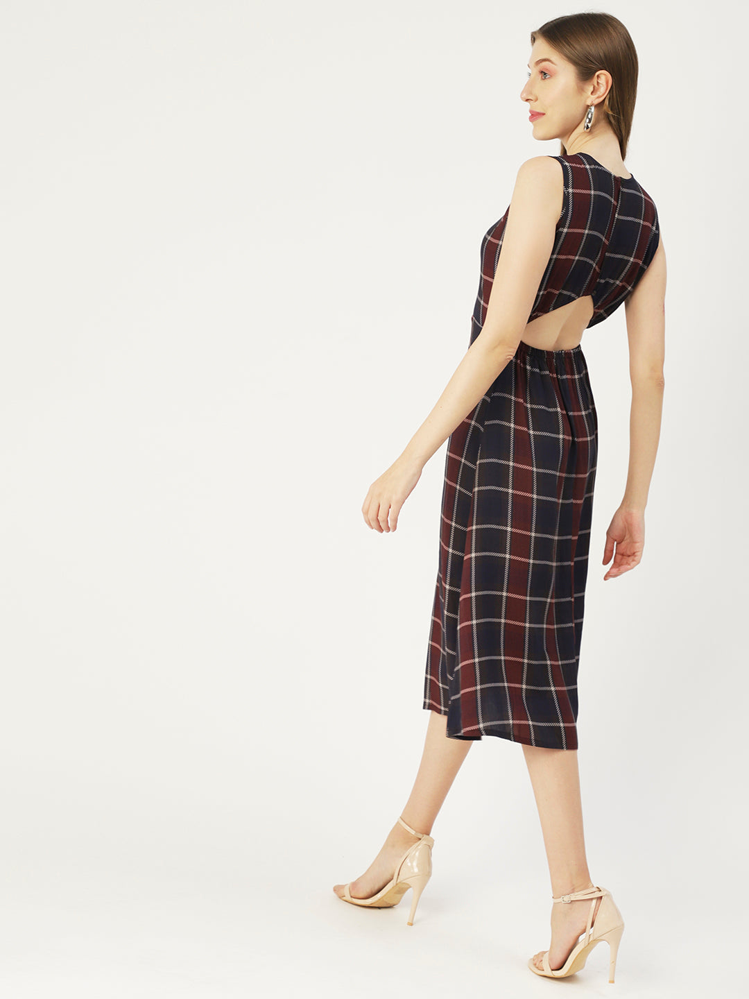 Printed Stylish Back Dress, Front Slit