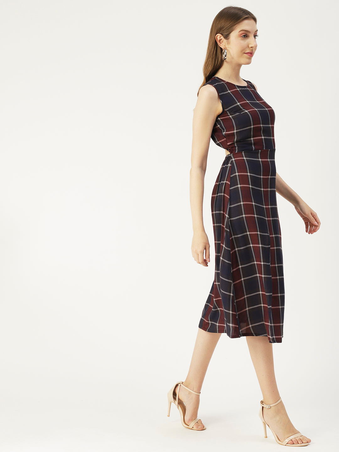 Printed Stylish Back Dress, Front Slit