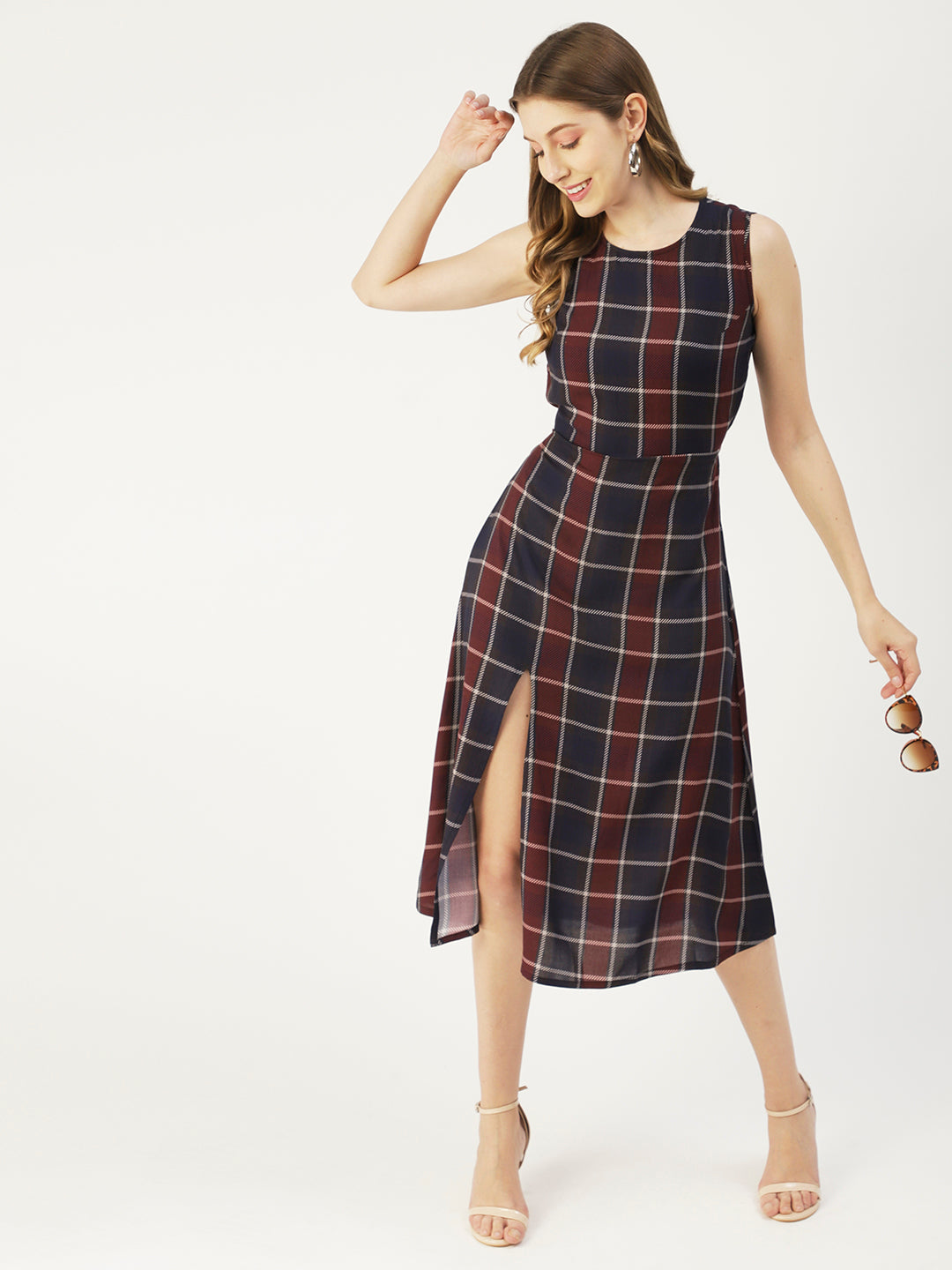 Printed Stylish Back Dress, Front Slit