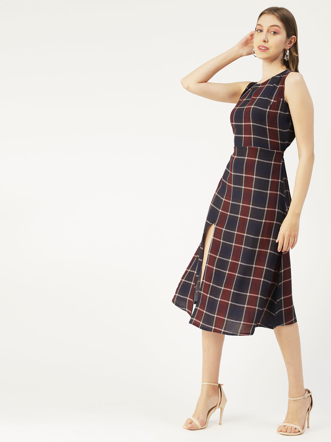 Printed Stylish Back Dress, Front Slit