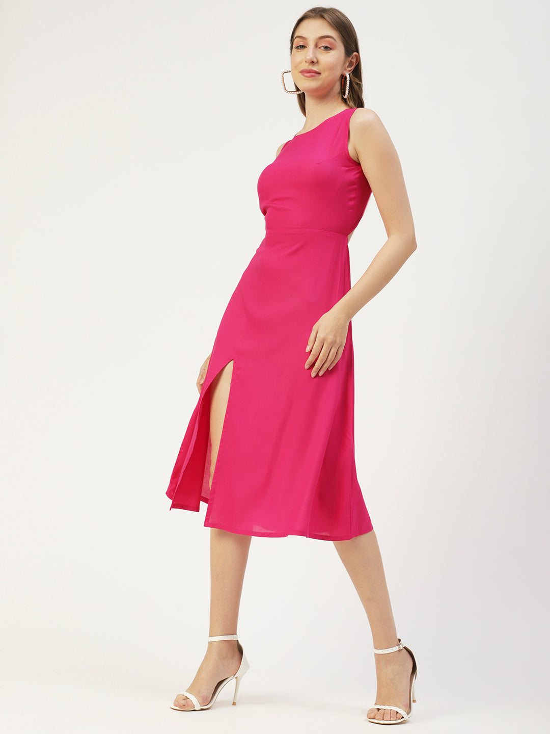 Printed Stylish Back Dress, Front Slit