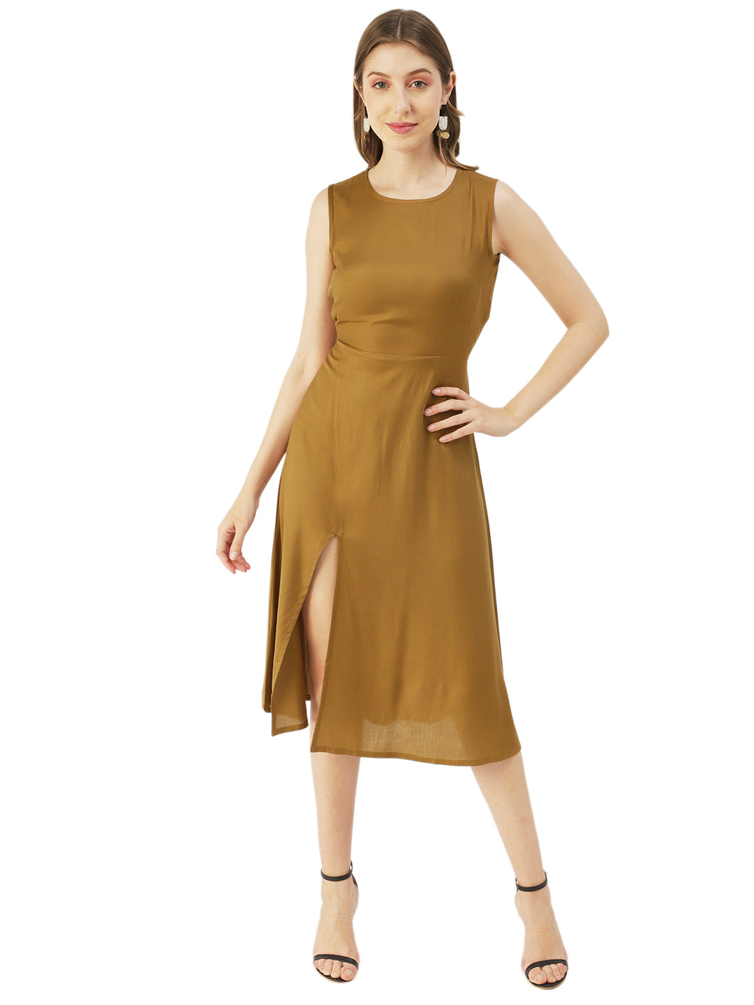 Printed Stylish Back Dress, Front Slit