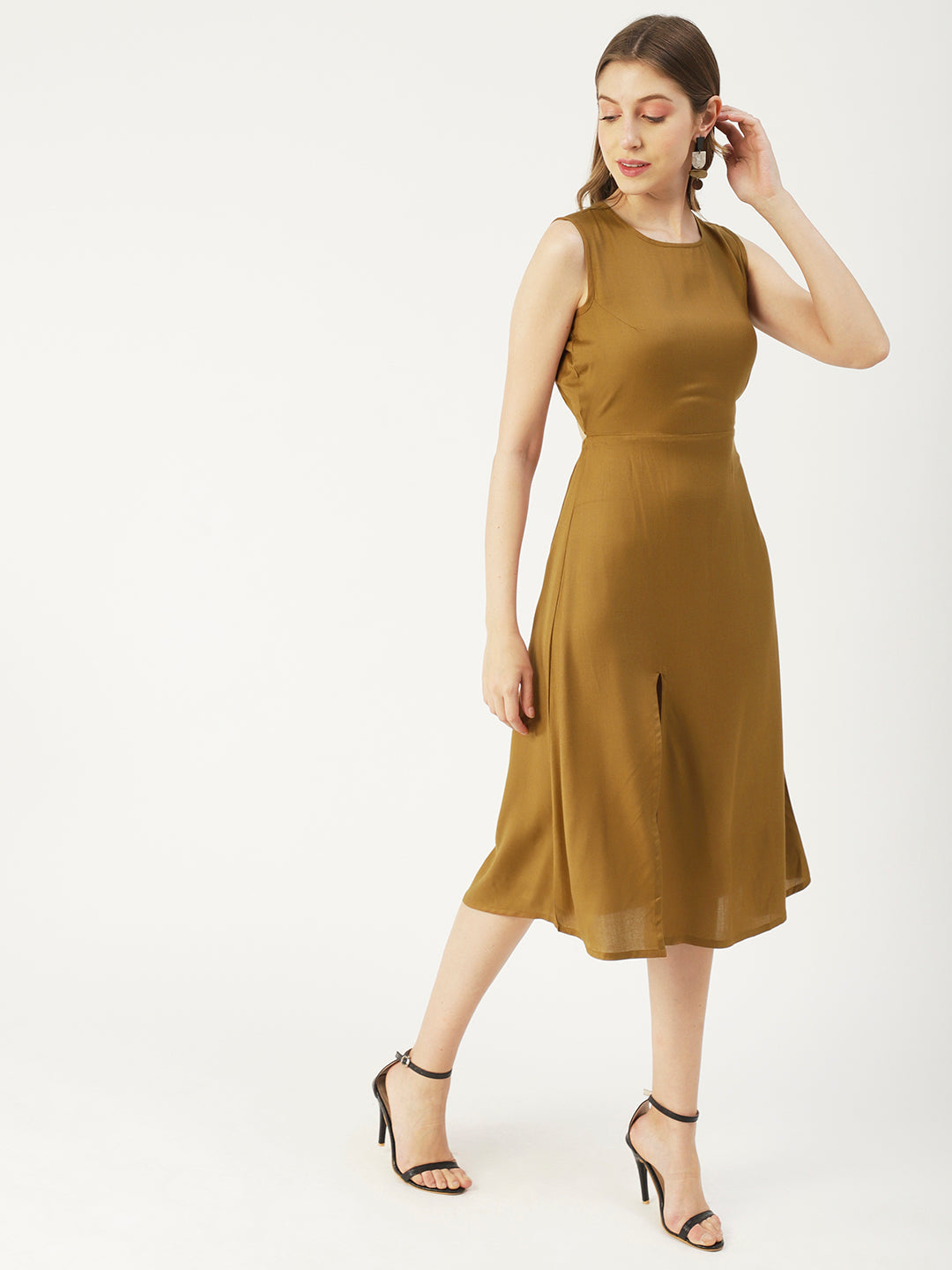 Printed Stylish Back Dress, Front Slit
