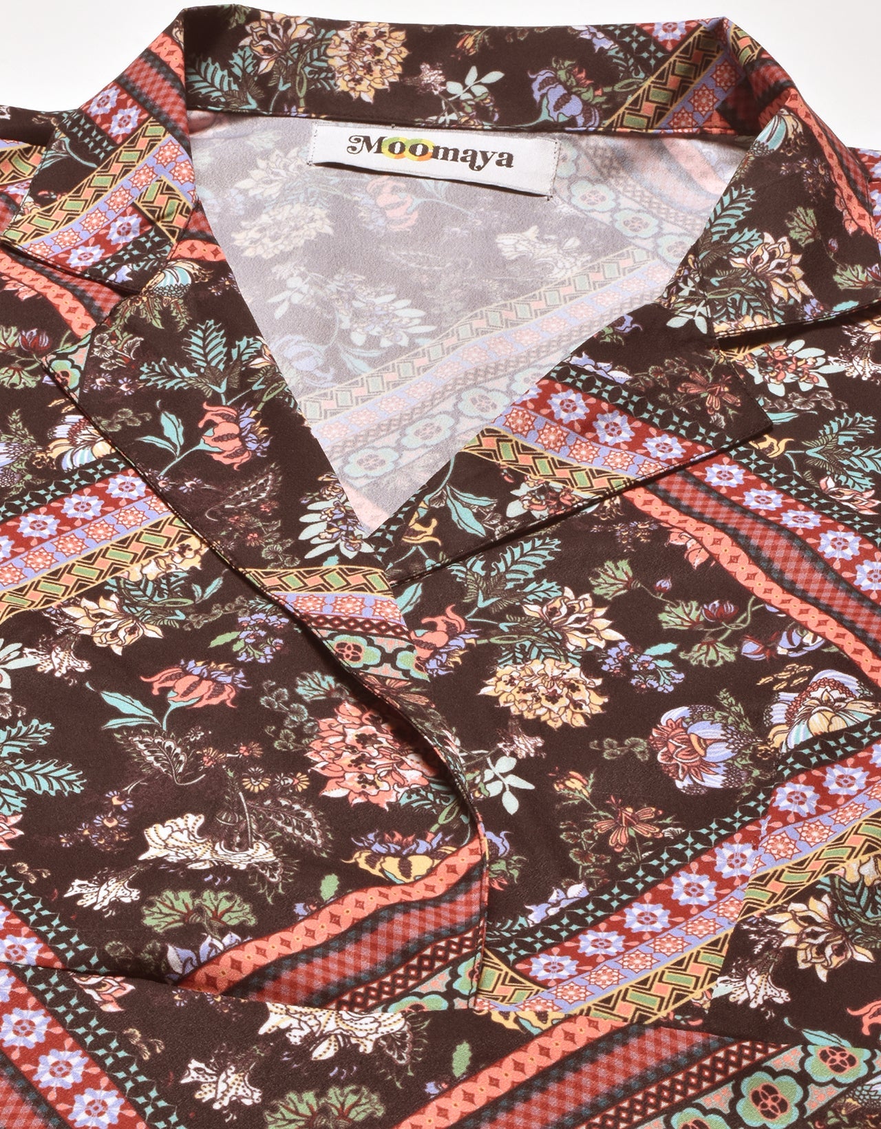 Printed Lapel Collar Dress, Puffed