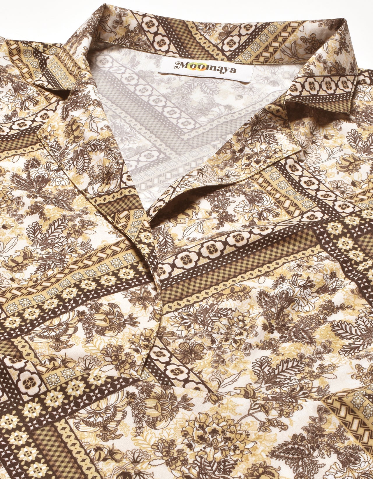 Printed Lapel Collar Dress, Puffed