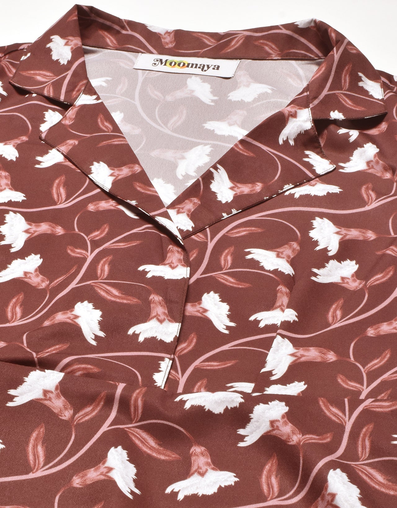 Printed Lapel Collar Dress, Puffed