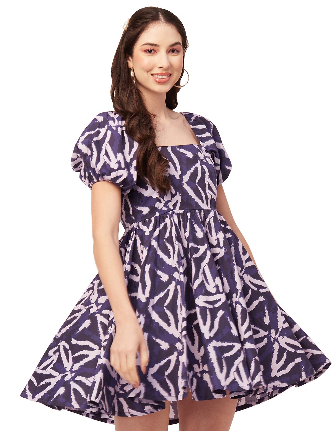 Printed Flared Mini Dress, Square