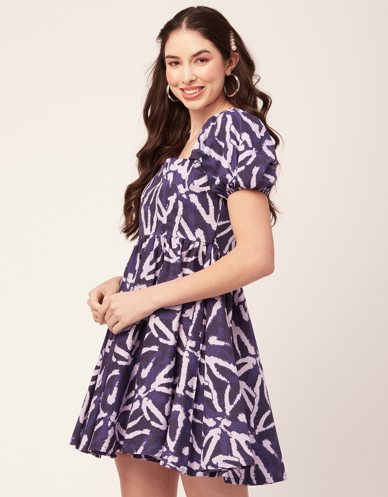 Printed Flared Mini Dress, Square