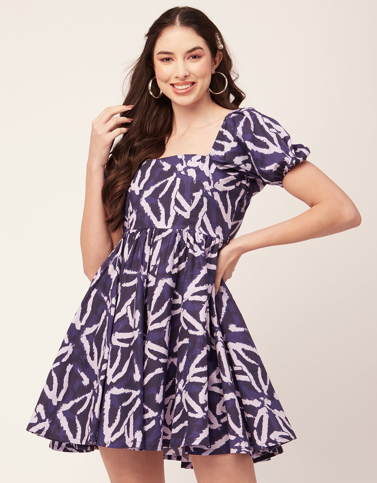 Printed Flared Mini Dress, Square