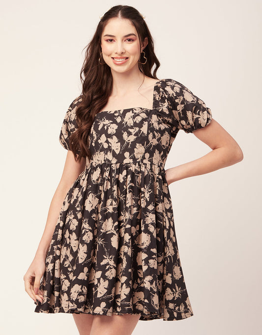 Printed Flared Mini Dress, Square