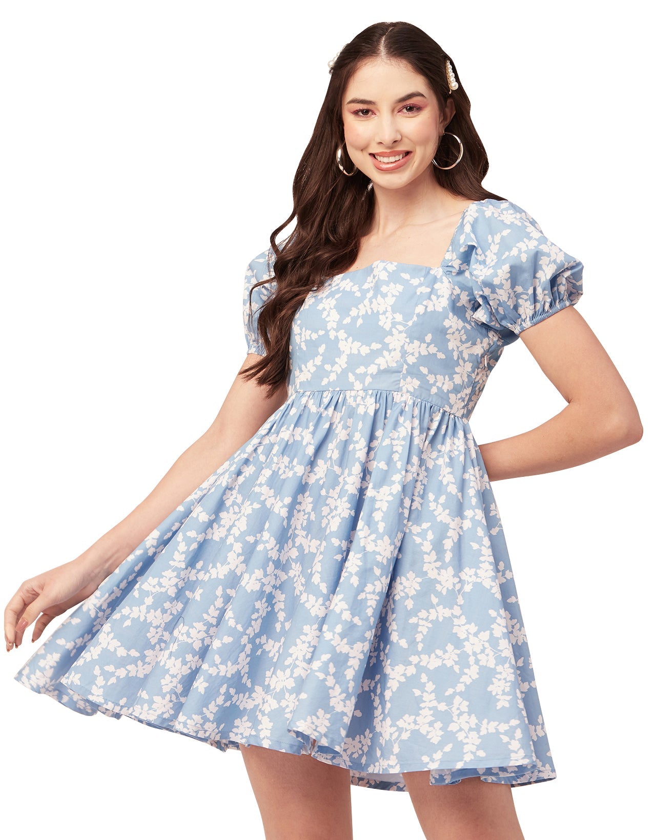 Printed Flared Mini Dress, Square