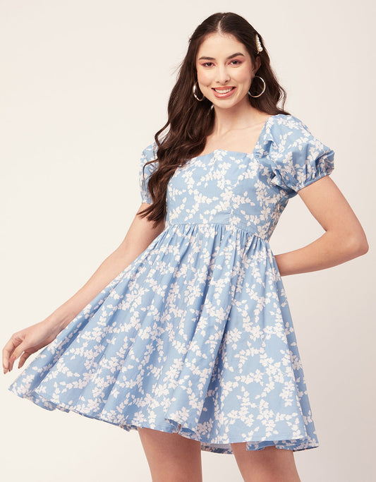 Printed Flared Mini Dress, Square