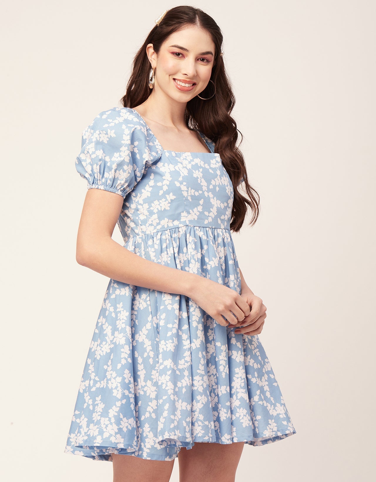 Printed Flared Mini Dress, Square