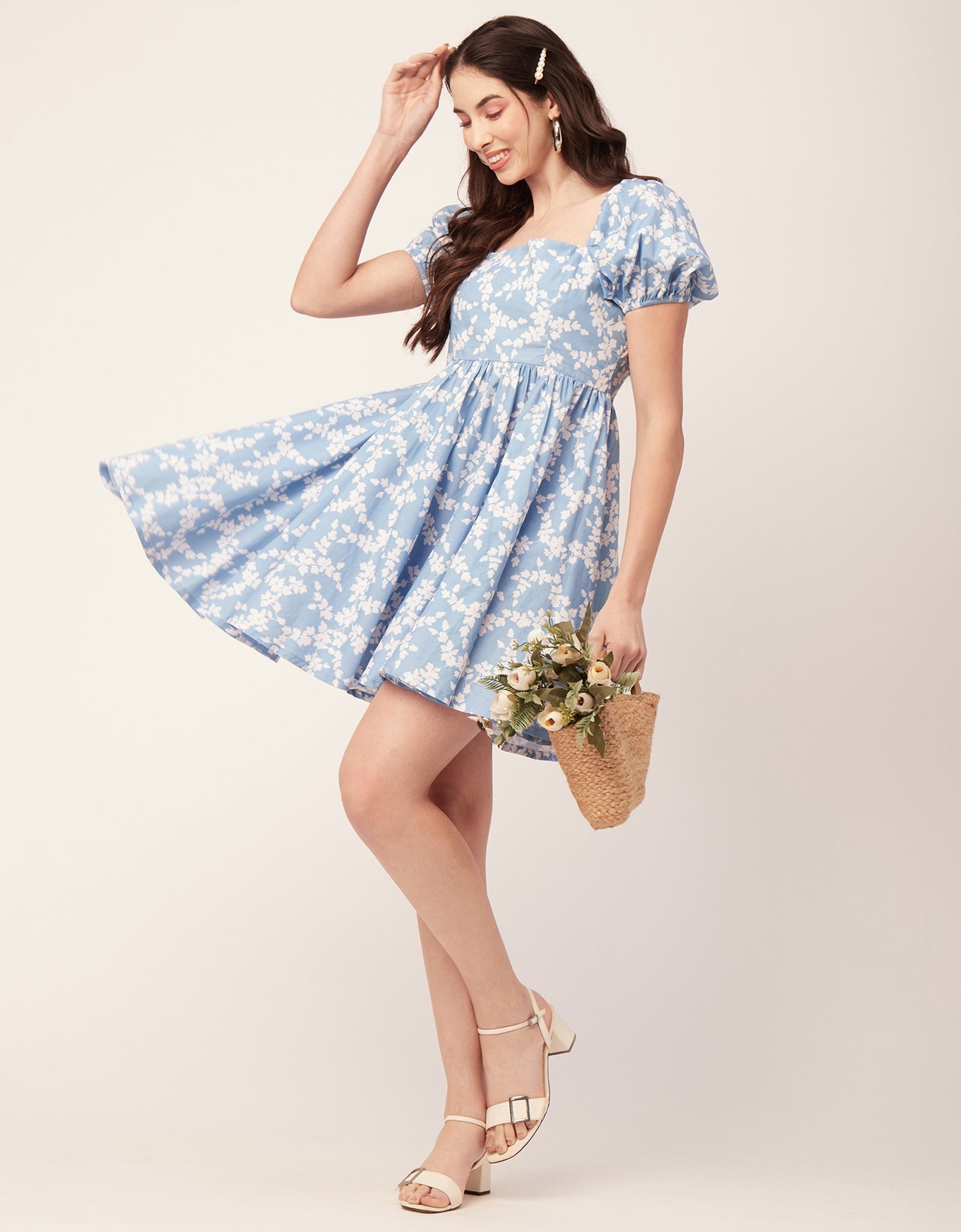 Printed Flared Mini Dress, Square