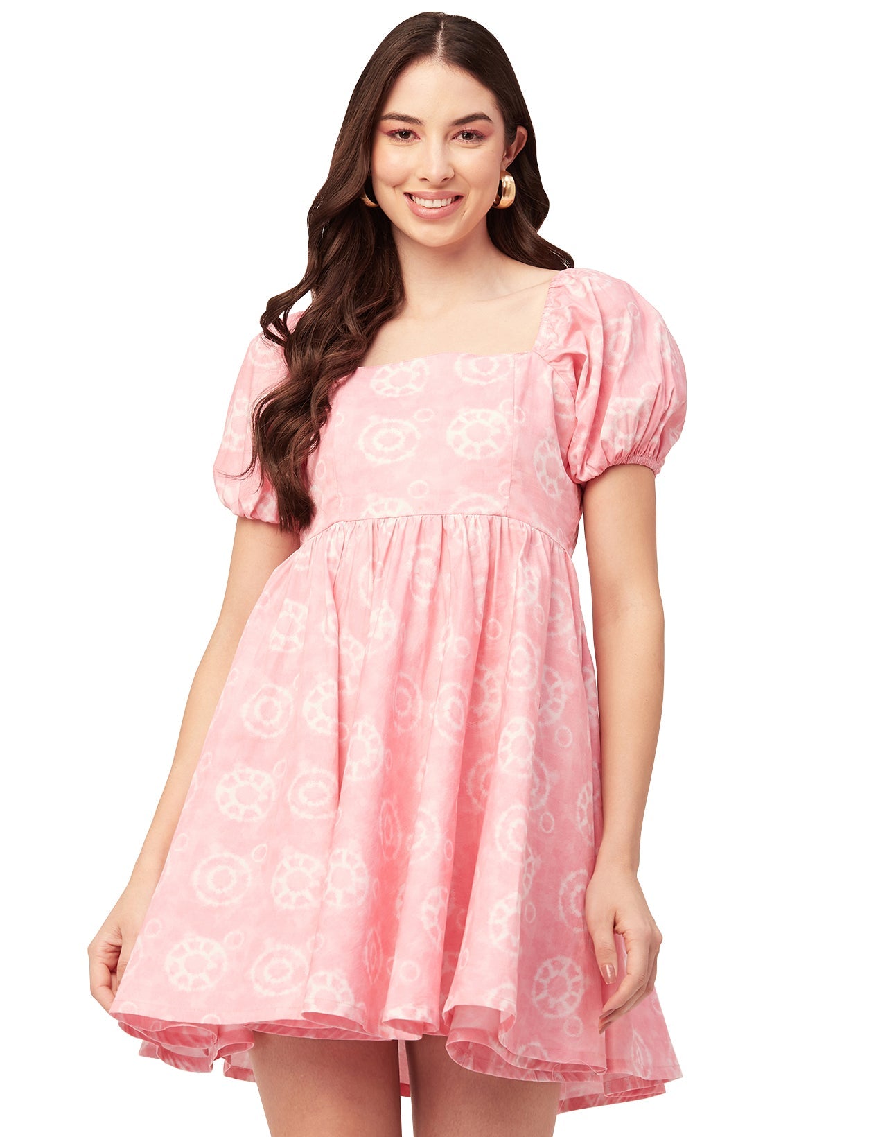Printed Flared Mini Dress, Square