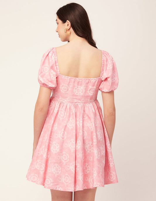 Printed Flared Mini Dress, Square