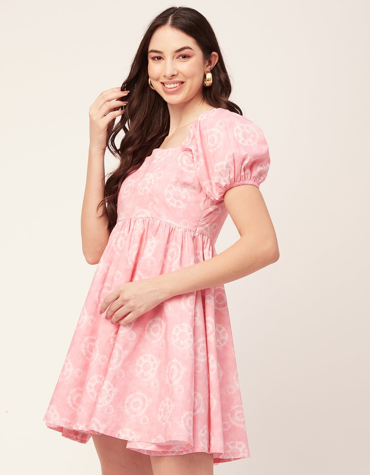 Printed Flared Mini Dress, Square