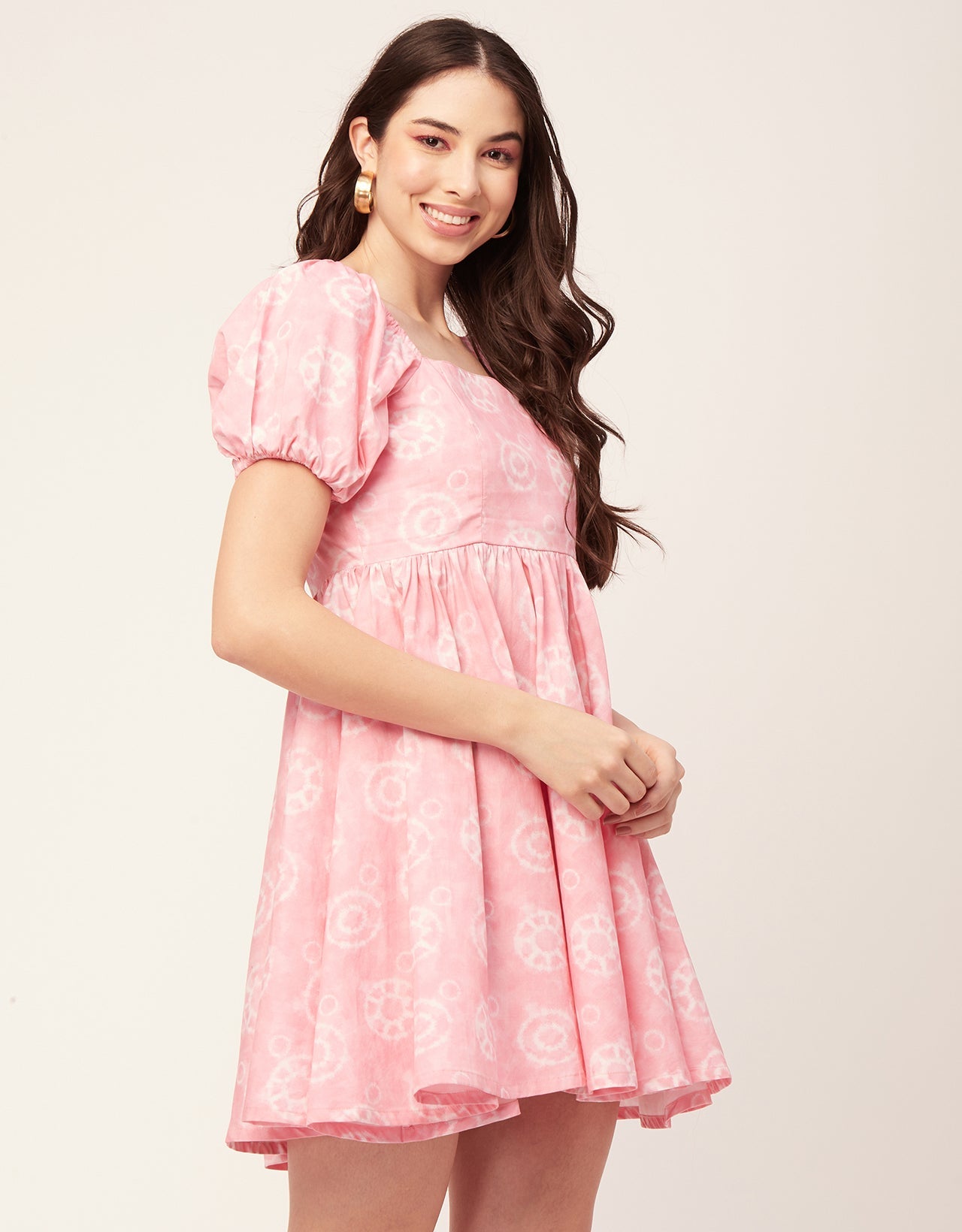 Printed Flared Mini Dress, Square